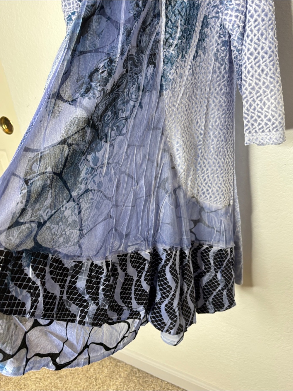 Kamala Light Blue Patterned Open-Front Duster Cape - Picture 6 of 13